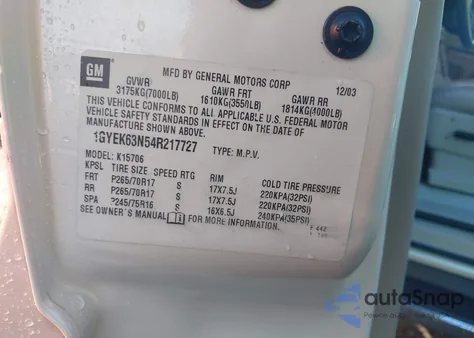 2004 Cadillac Escalade Standard z USA, uszkodzony, nr VIN 1GYEK63N54R217727